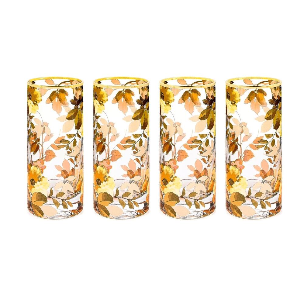 NEW Mackenzie Childs Wild Rose Highball Glass Set of 4 in Original Box